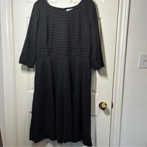 BODEN Elegant Black and Purple Polka Dot Wool Blend Fit and Flare Dress Size 16L